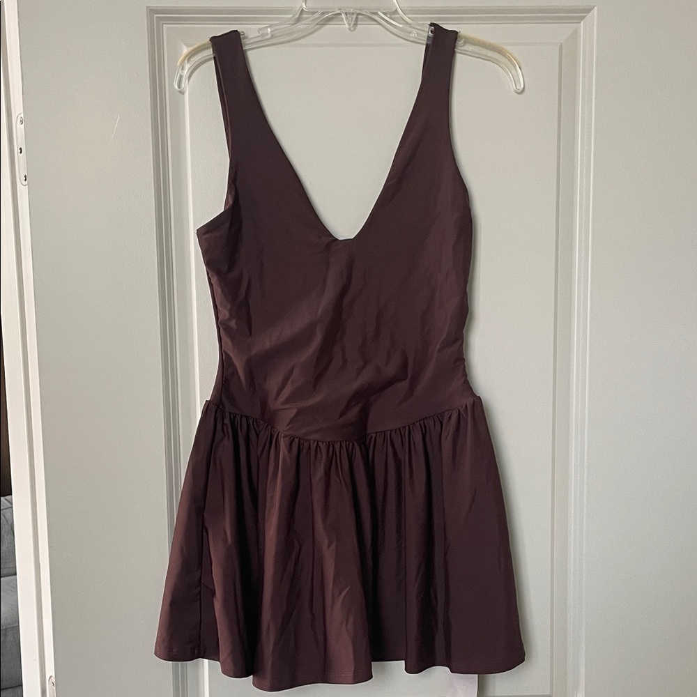 Missguided Brown V-Neck Sleeveless Mini Dress